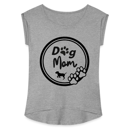 Frauen T-Shirt mit gerollten Ärmeln - Dog Mom - Grau meliert