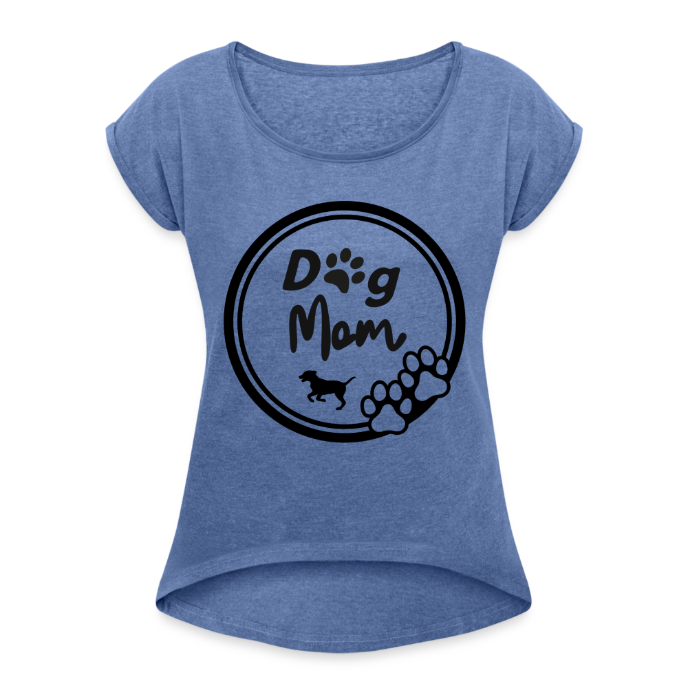 Frauen T-Shirt mit gerollten Ärmeln - Dog Mom - Denim meliert