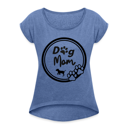 Frauen T-Shirt mit gerollten Ärmeln - Dog Mom - Denim meliert