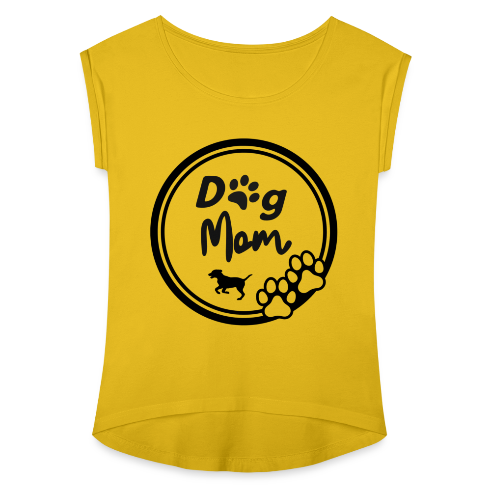 Frauen T-Shirt mit gerollten Ärmeln - Dog Mom - Senfgelb