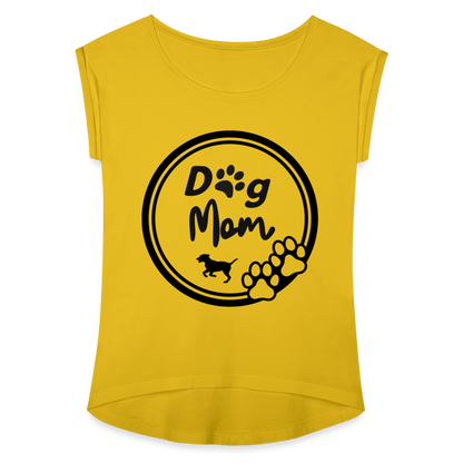 Frauen T-Shirt mit gerollten Ärmeln - Dog Mom - Senfgelb