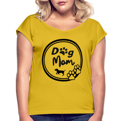 Frauen T-Shirt mit gerollten Ärmeln - Dog Mom - Senfgelb