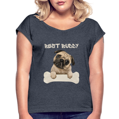 Frauen T-Shirt mit gerollten Ärmeln - Best Buddy - Navy meliert