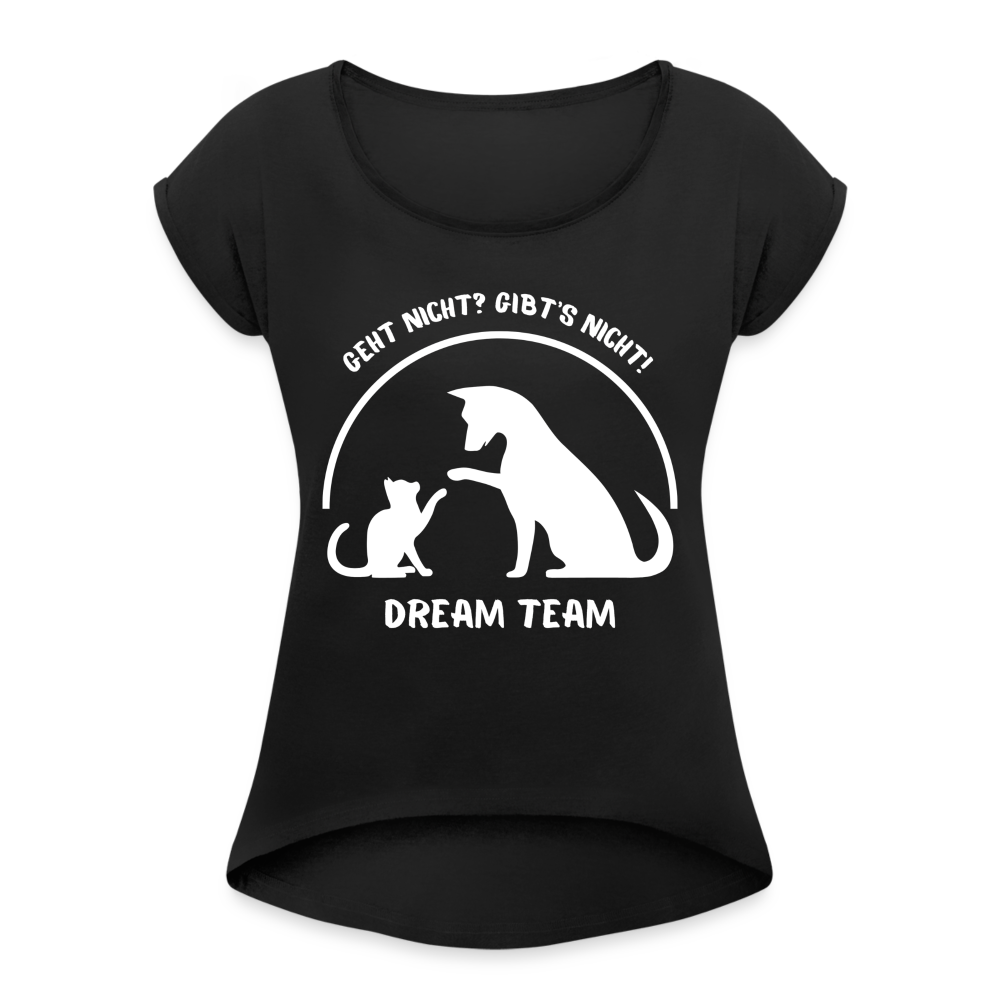 Frauen T-Shirt mit gerollten Ärmeln - Dream Team - Schwarz