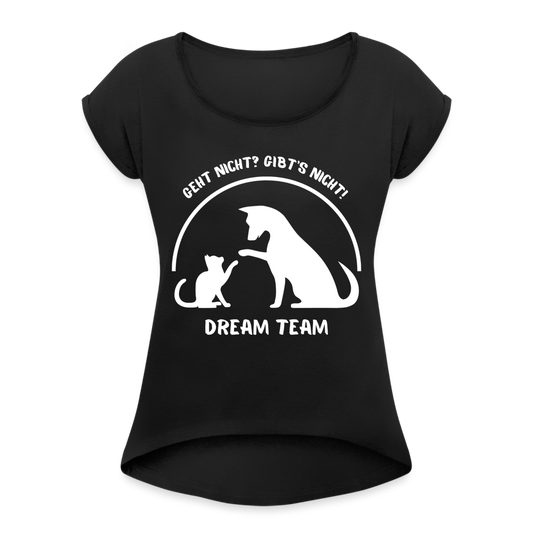 Frauen T-Shirt mit gerollten Ärmeln - Dream Team - Schwarz