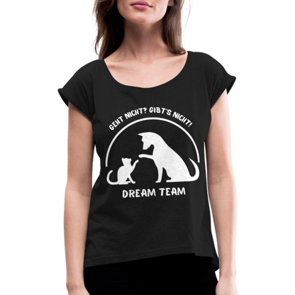 Frauen T-Shirt mit gerollten Ärmeln - Dream Team - Schwarz