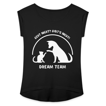 Frauen T-Shirt mit gerollten Ärmeln - Dream Team - Schwarz