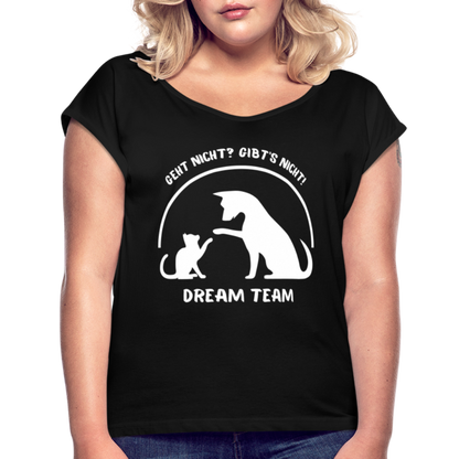 Frauen T-Shirt mit gerollten Ärmeln - Dream Team - Schwarz