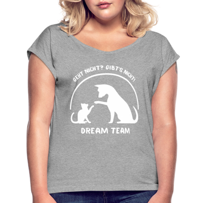 Frauen T-Shirt mit gerollten Ärmeln - Dream Team - Grau meliert