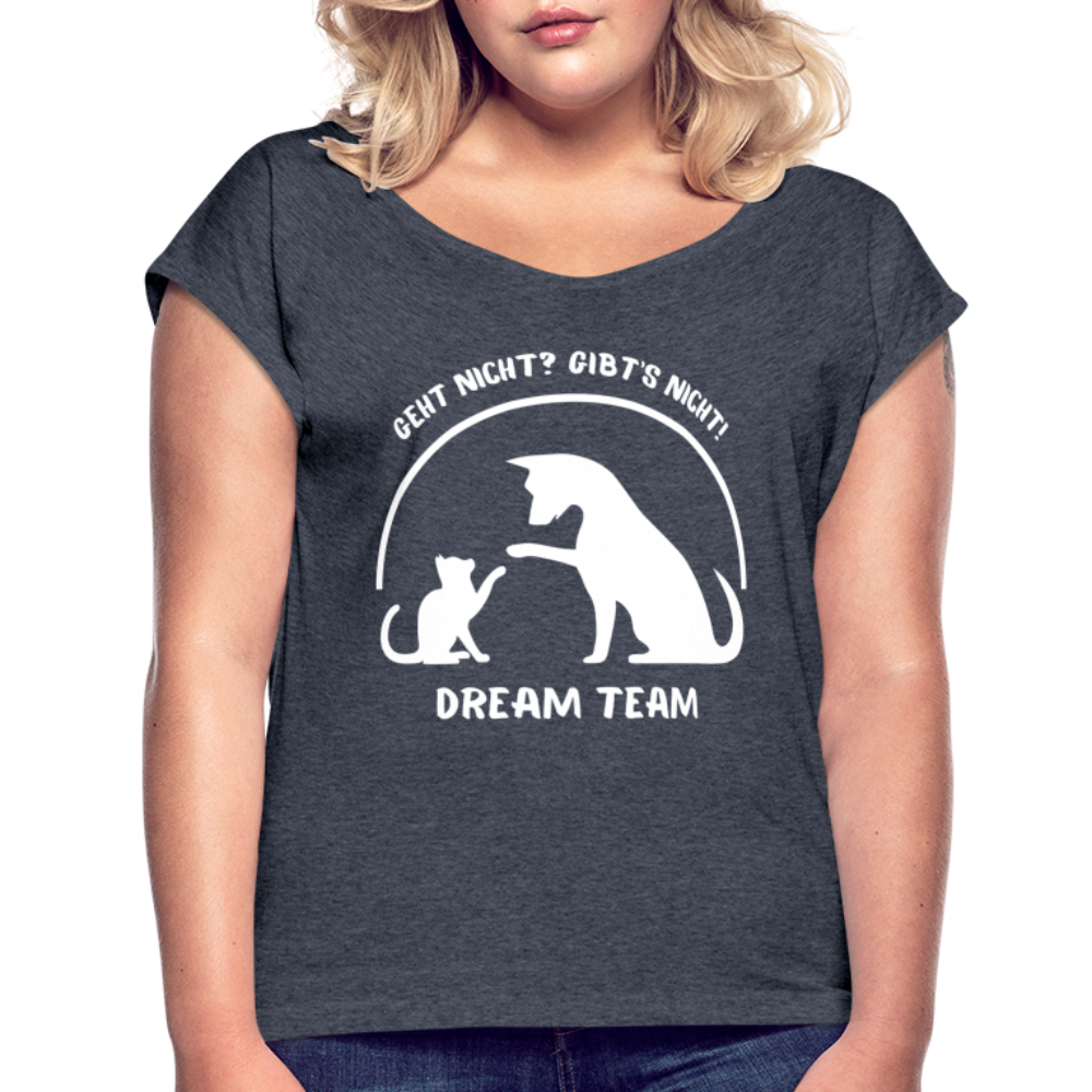 Frauen T-Shirt mit gerollten Ärmeln - Dream Team - Navy meliert