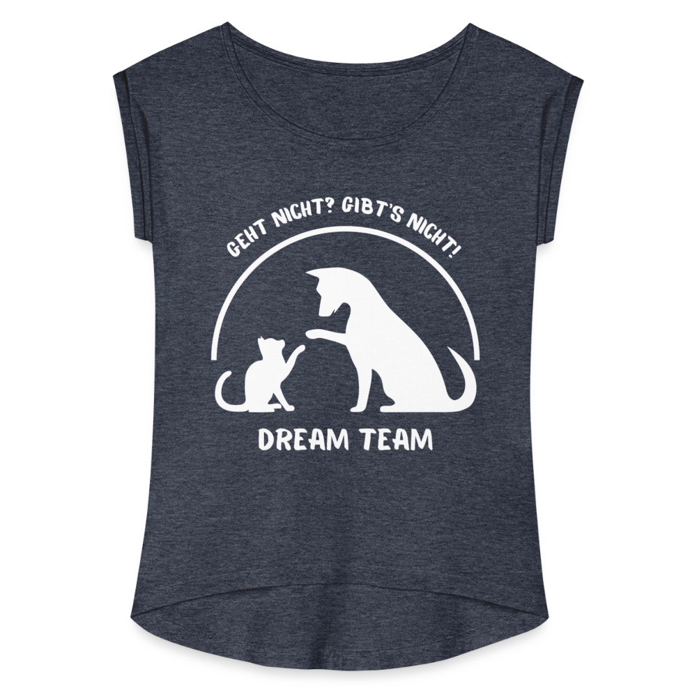 Frauen T-Shirt mit gerollten Ärmeln - Dream Team - Navy meliert