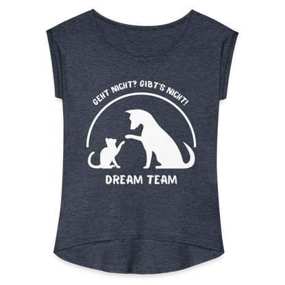 Frauen T-Shirt mit gerollten Ärmeln - Dream Team - Navy meliert