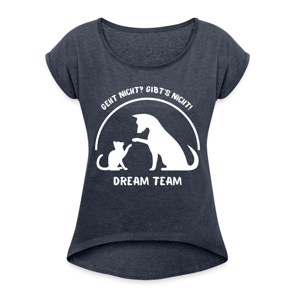 Frauen T-Shirt mit gerollten Ärmeln - Dream Team - Navy meliert