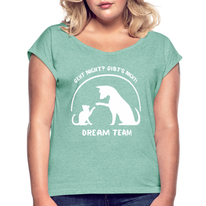 Frauen T-Shirt mit gerollten Ärmeln - Dream Team - Minze meliert