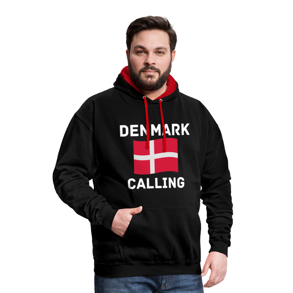 Kontrast-Hoodie - Denmark calling - Schwarz/Rot