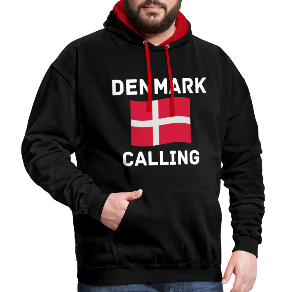 Kontrast-Hoodie - Denmark calling - Schwarz/Rot