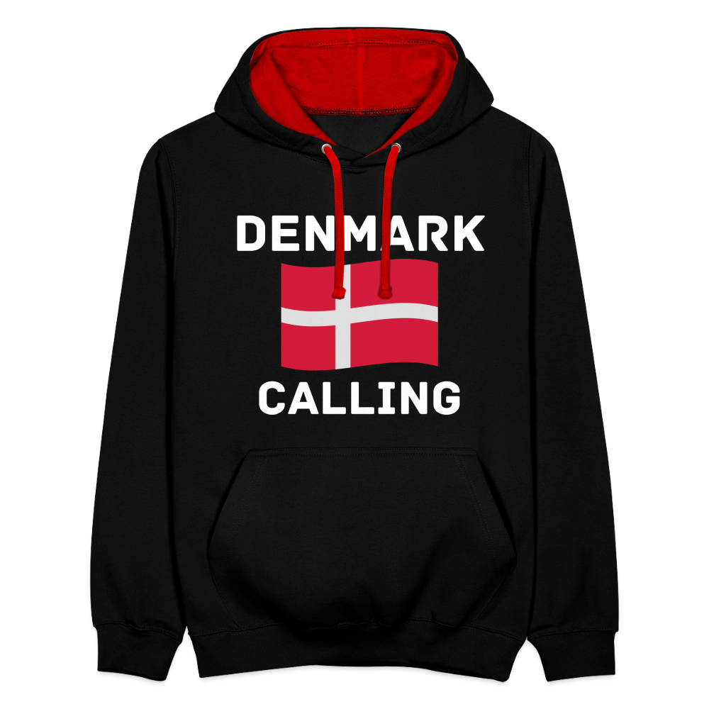 Kontrast-Hoodie - Denmark calling - Schwarz/Rot