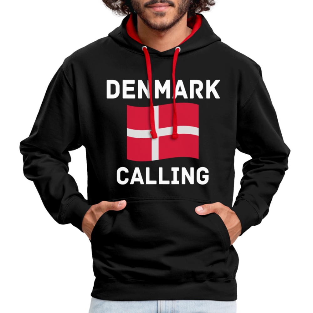 Kontrast-Hoodie - Denmark calling - Schwarz/Rot