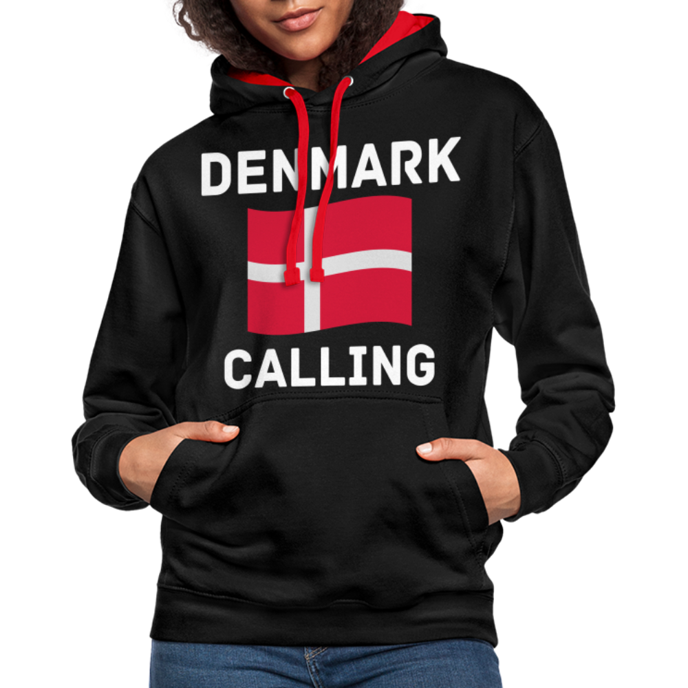 Kontrast-Hoodie - Denmark calling - Schwarz/Rot