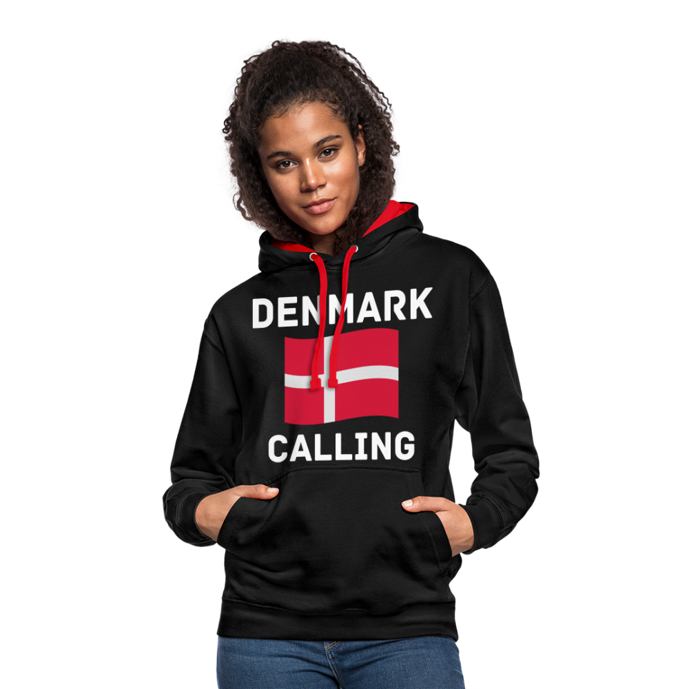 Kontrast-Hoodie - Denmark calling - Schwarz/Rot