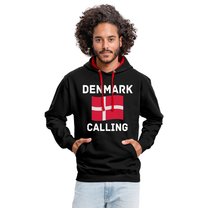 Kontrast-Hoodie - Denmark calling - Schwarz/Rot