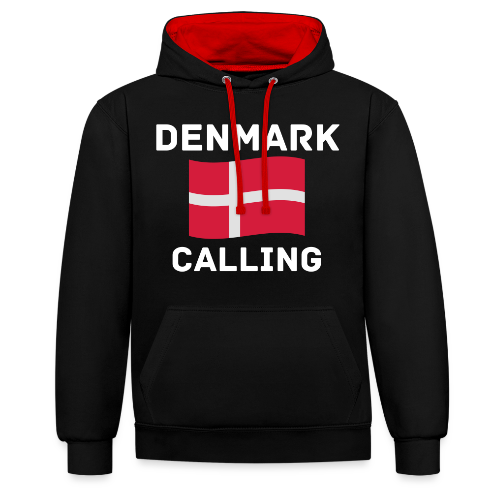 Kontrast-Hoodie - Denmark calling - Schwarz/Rot