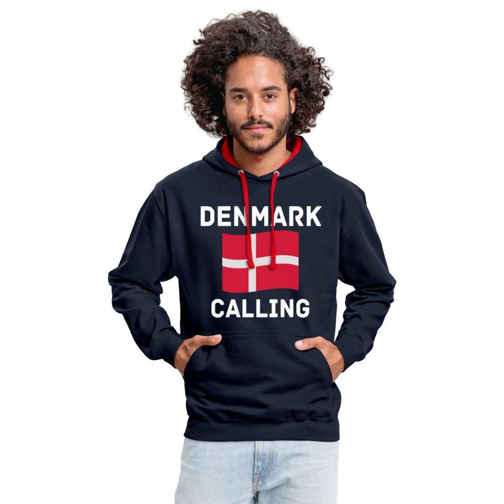 Kontrast-Hoodie - Denmark calling - Navy/Rot