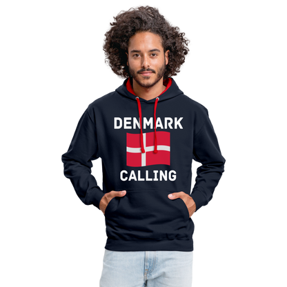 Kontrast-Hoodie - Denmark calling - Navy/Rot