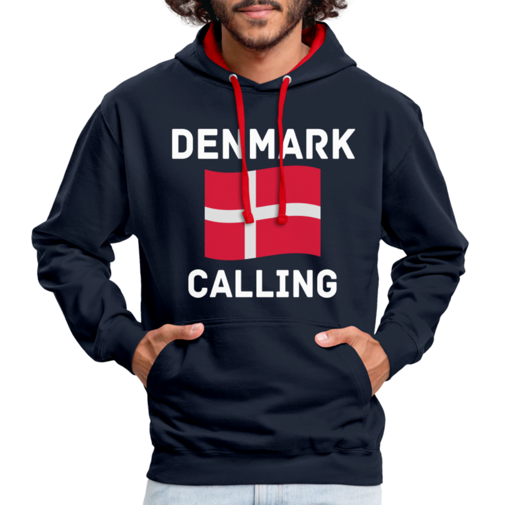 Kontrast-Hoodie - Denmark calling - Navy/Rot