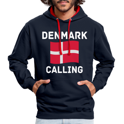 Kontrast-Hoodie - Denmark calling - Navy/Rot