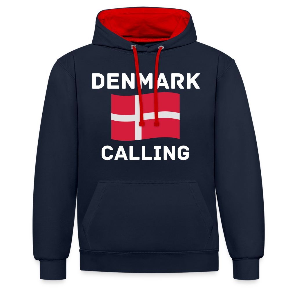 Kontrast-Hoodie - Denmark calling - Navy/Rot