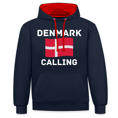 Kontrast-Hoodie - Denmark calling - Navy/Rot