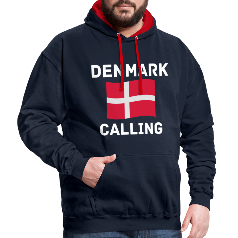 Kontrast-Hoodie - Denmark calling - Navy/Rot