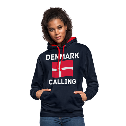 Kontrast-Hoodie - Denmark calling - Navy/Rot