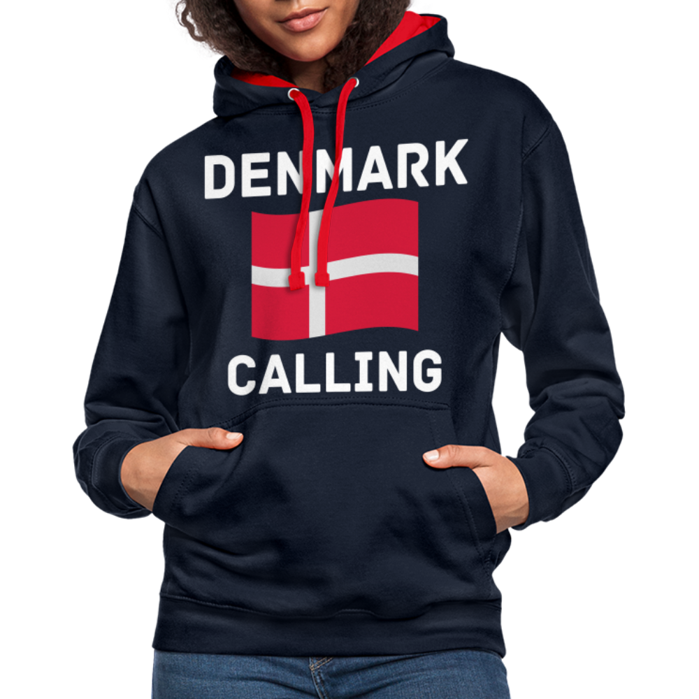 Kontrast-Hoodie - Denmark calling - Navy/Rot