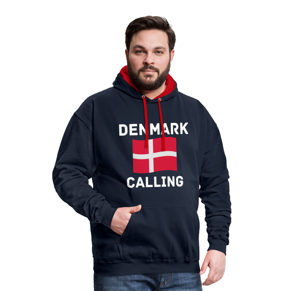 Kontrast-Hoodie - Denmark calling - Navy/Rot