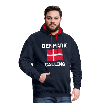 Kontrast-Hoodie - Denmark calling - Navy/Rot