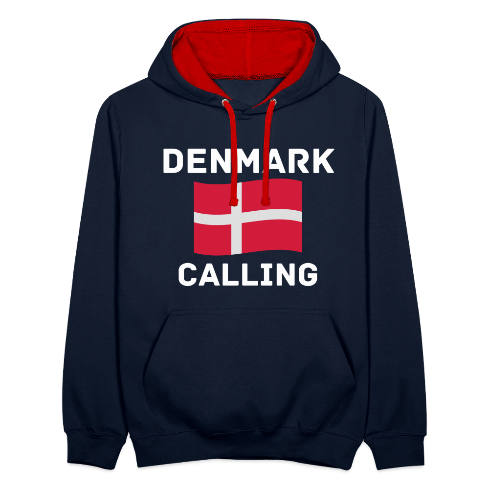 Kontrast-Hoodie - Denmark calling - Navy/Rot