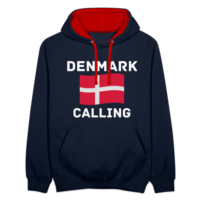 Kontrast-Hoodie - Denmark calling - Navy/Rot