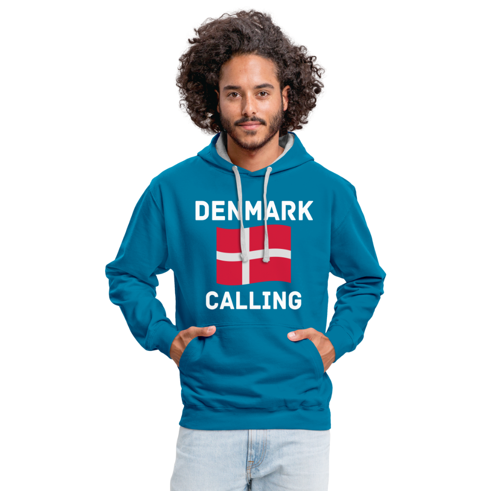 Kontrast-Hoodie - Denmark calling - Pfauenblau/Grau meliert