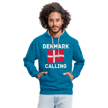 Kontrast-Hoodie - Denmark calling - Pfauenblau/Grau meliert