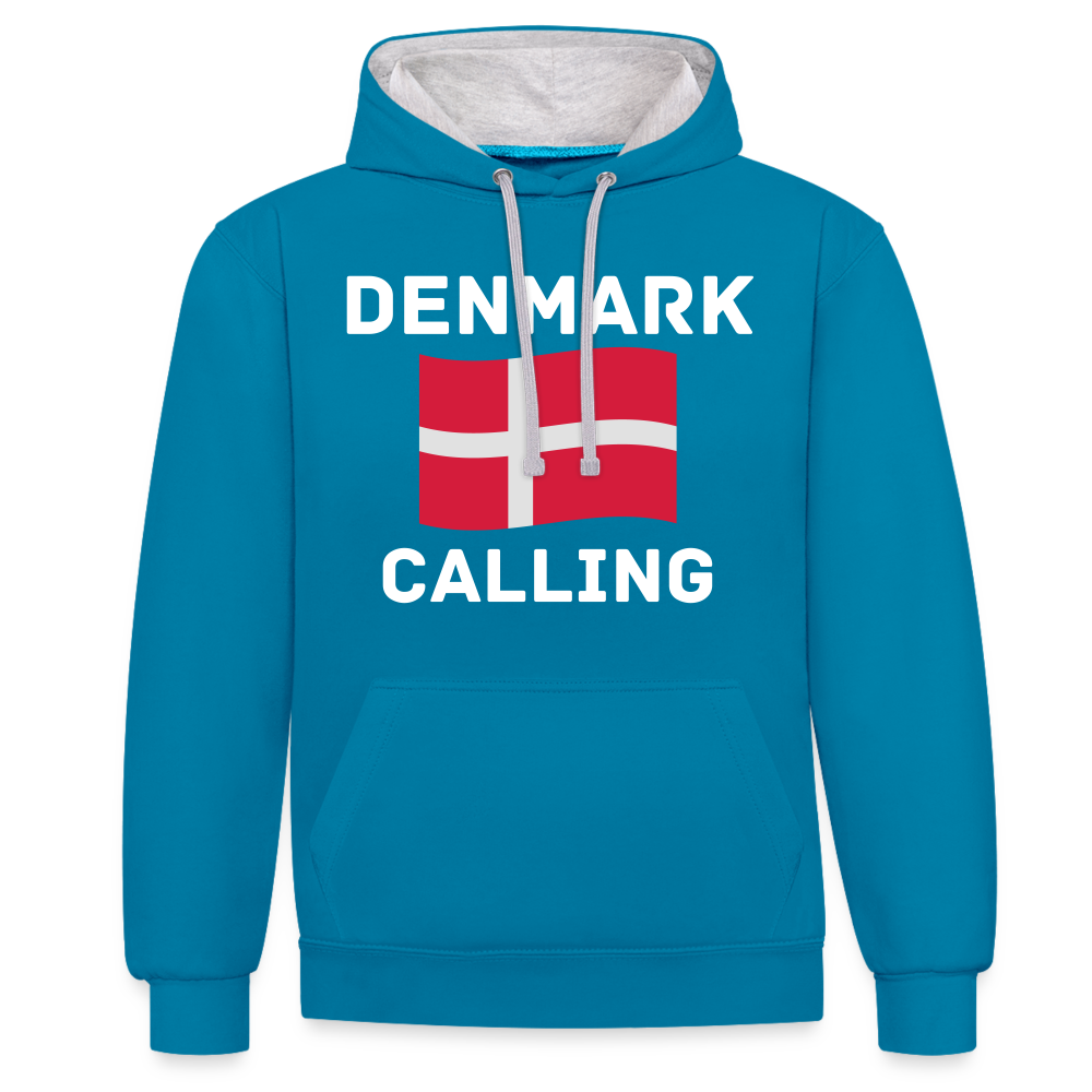 Kontrast-Hoodie - Denmark calling - Pfauenblau/Grau meliert