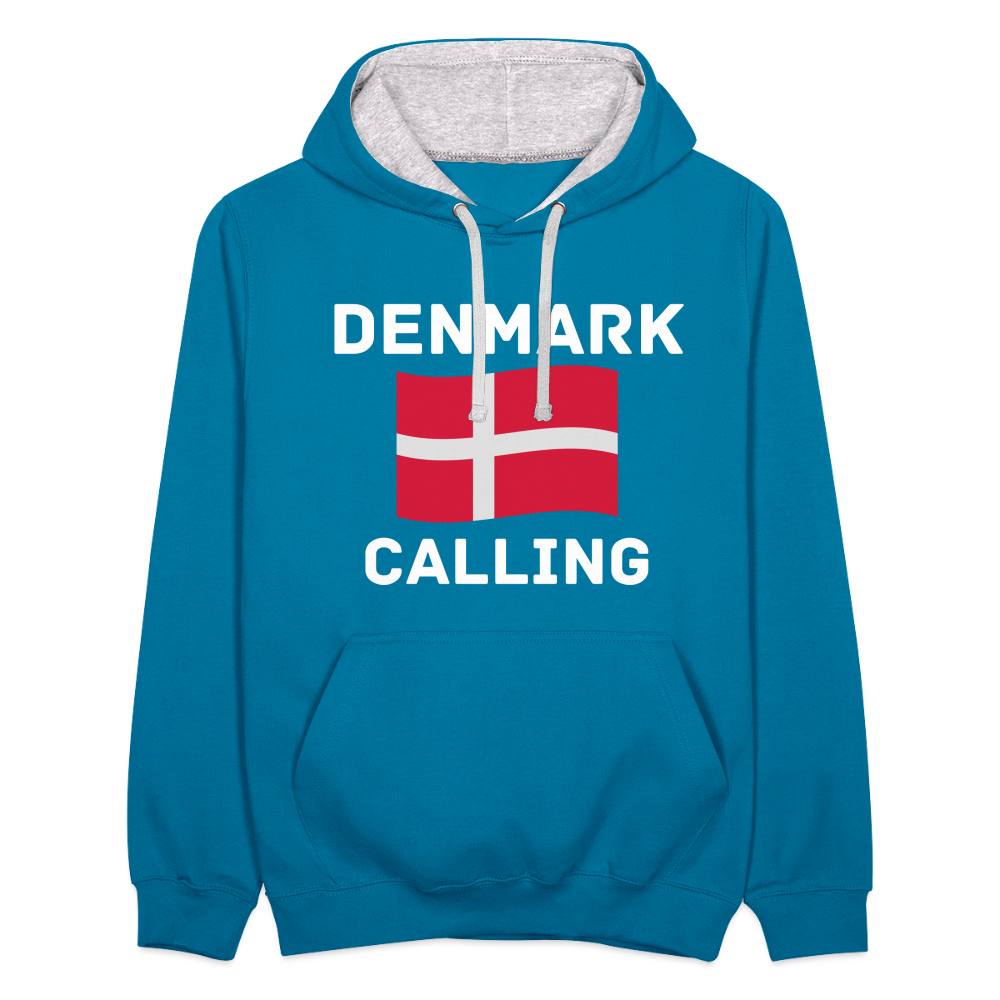 Kontrast-Hoodie - Denmark calling - Pfauenblau/Grau meliert