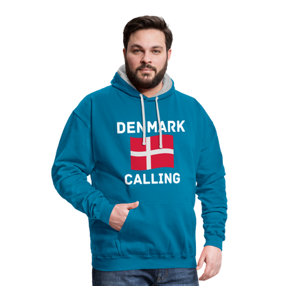 Kontrast-Hoodie - Denmark calling - Pfauenblau/Grau meliert