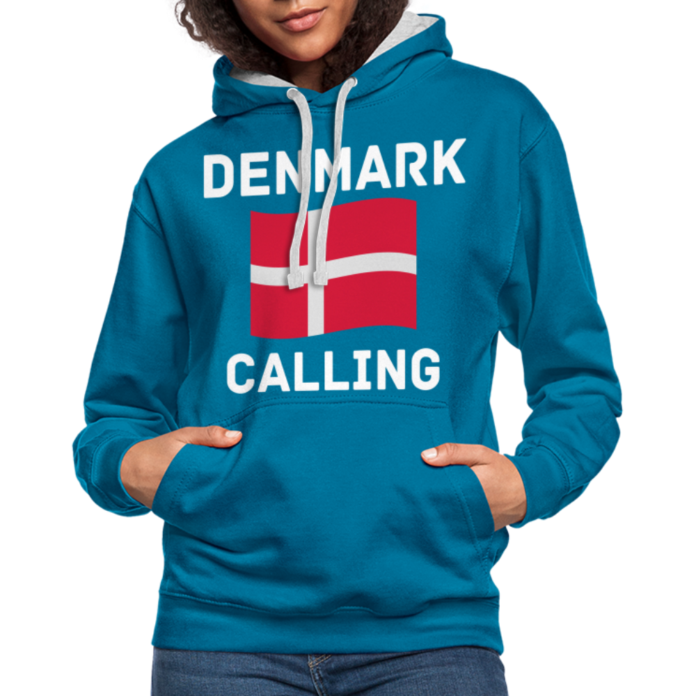 Kontrast-Hoodie - Denmark calling - Pfauenblau/Grau meliert