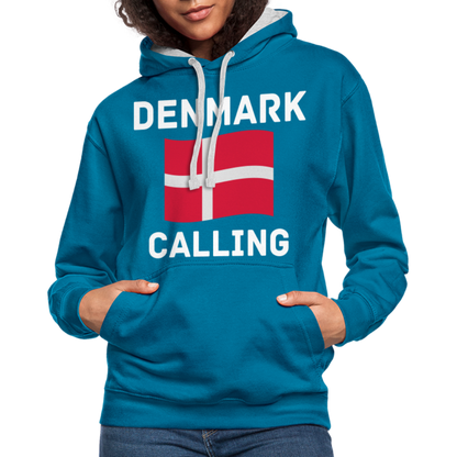 Kontrast-Hoodie - Denmark calling - Pfauenblau/Grau meliert