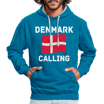 Kontrast-Hoodie - Denmark calling - Pfauenblau/Grau meliert