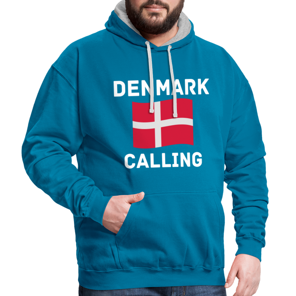 Kontrast-Hoodie - Denmark calling - Pfauenblau/Grau meliert