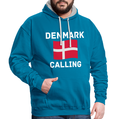 Kontrast-Hoodie - Denmark calling - Pfauenblau/Grau meliert