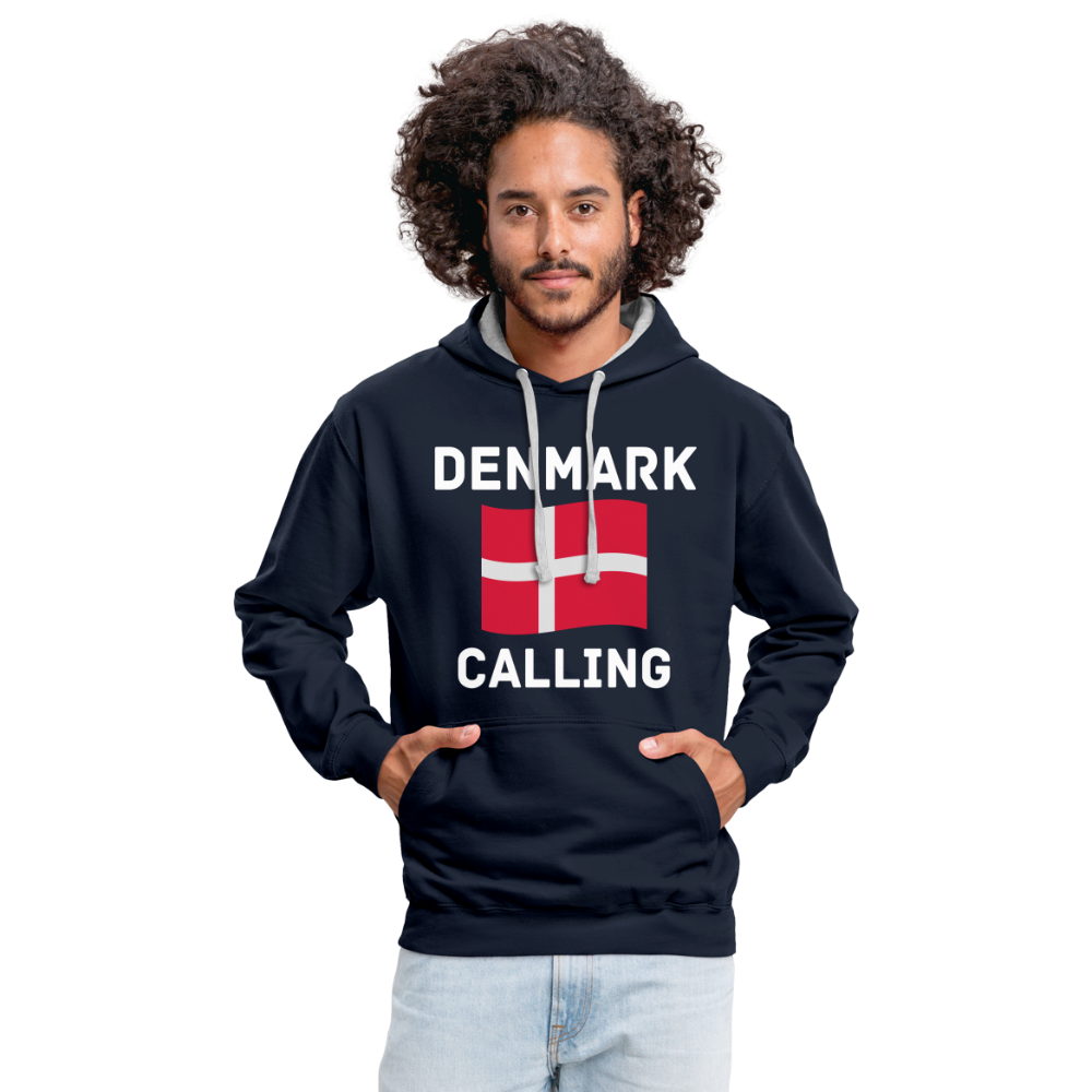 Kontrast-Hoodie - Denmark calling - Navy/Grau meliert